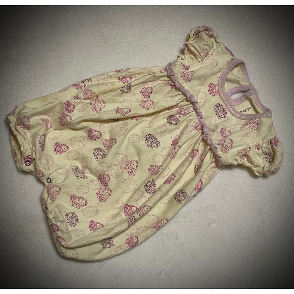 Burt's Bees Baby Girls Yellow Purple Hedgehog Bubble Romper 3-6 Months